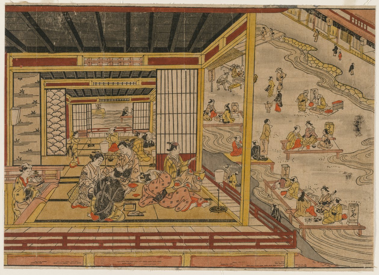 Tea House bredvid floden Kamo i Kyoto, 1740-talet. av Nishimura Shigenaga