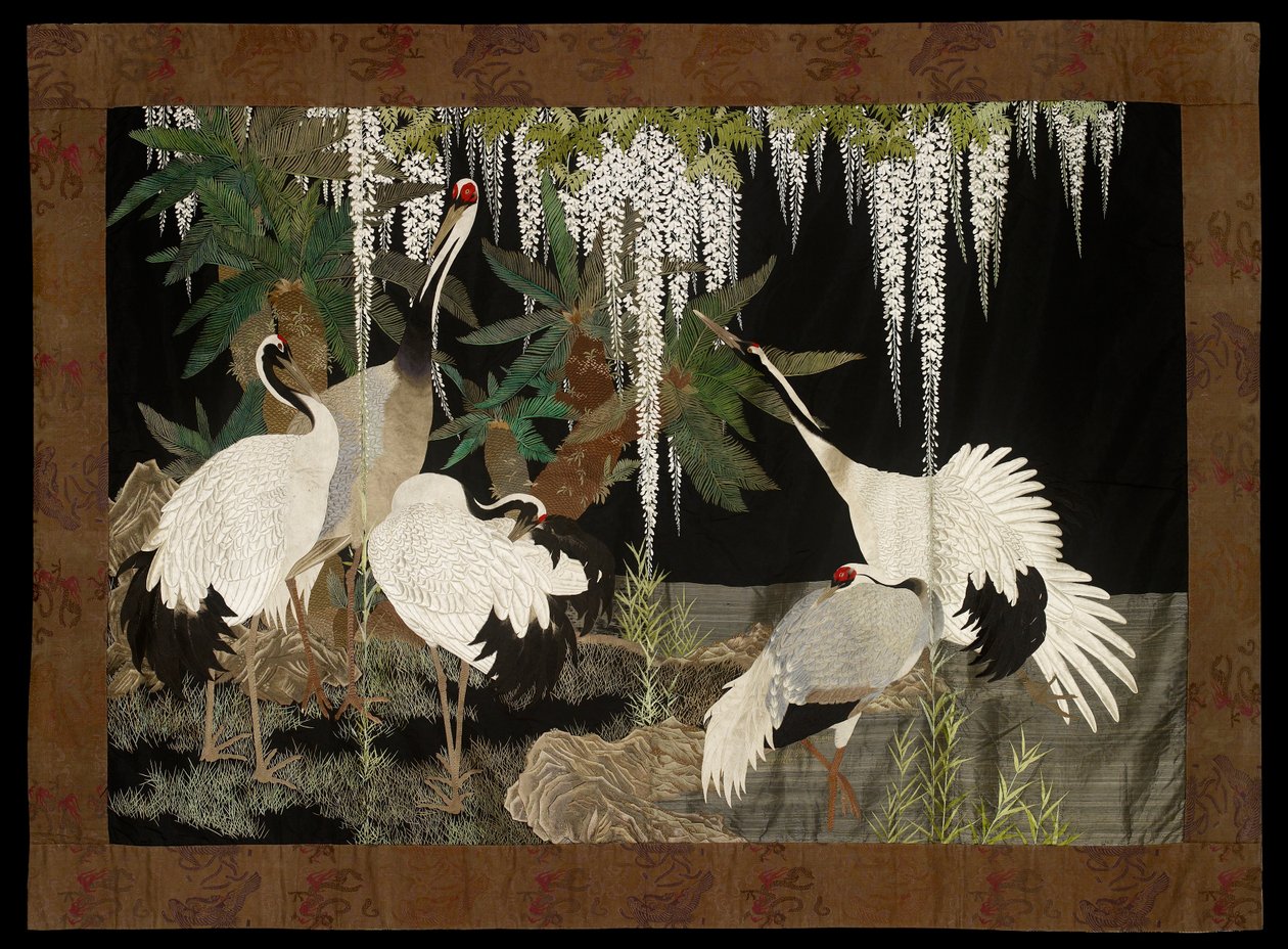 Tranor, cykader och blåregn, c1905 av Nishimura Sozaemon