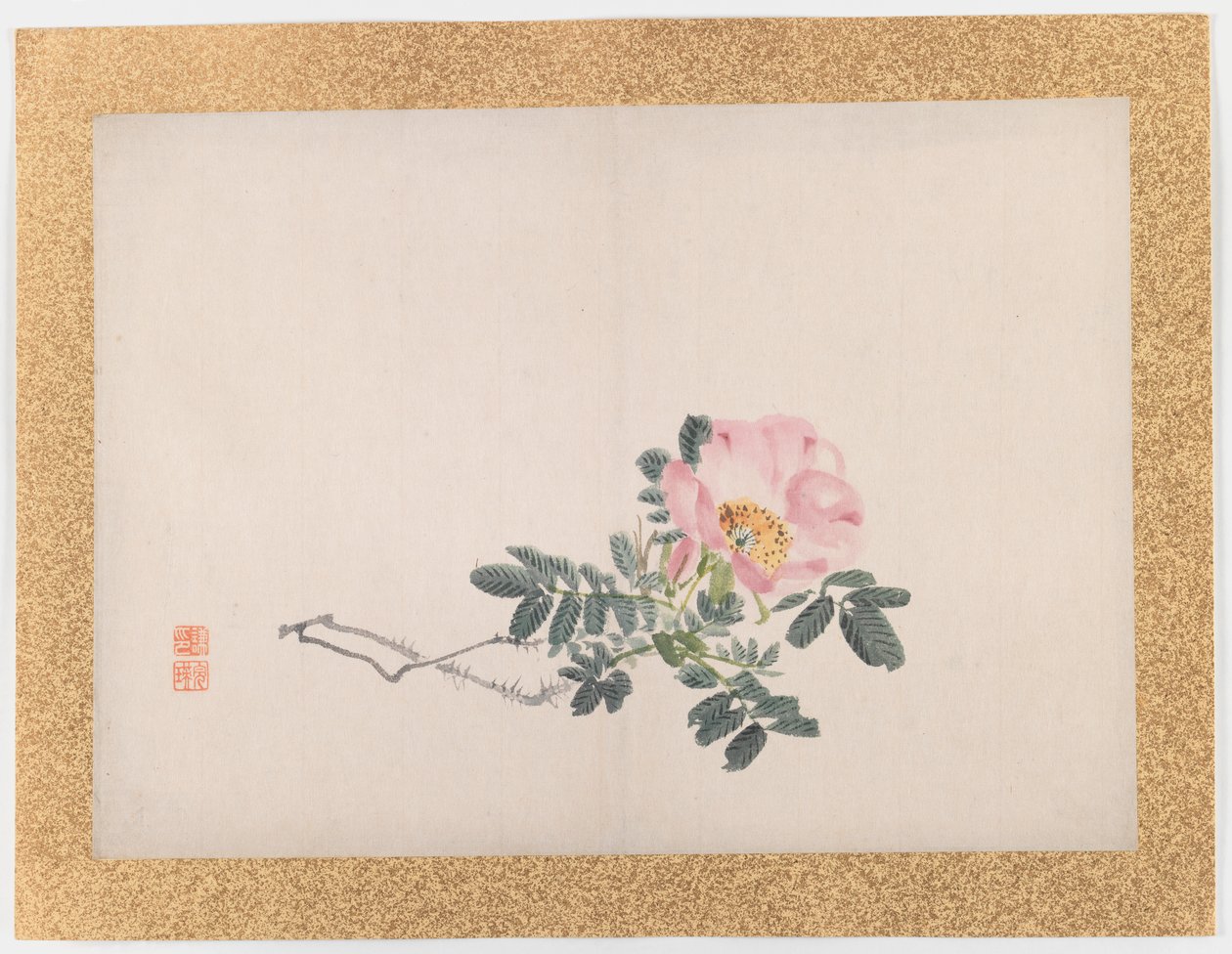 Untitled (Pink Rose), 1855 (bläck & ljus färg på papper) av Nishiyama Hoen
