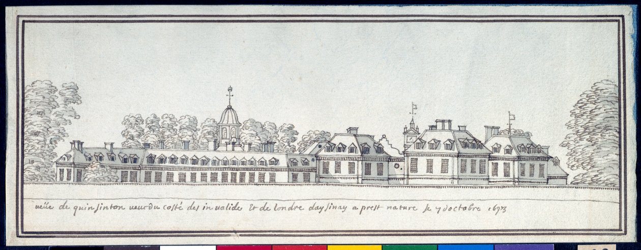 Kensington Palace, 7 oktober 1693 (penna och bläck med tvätt på papper) av Noel Gasselin