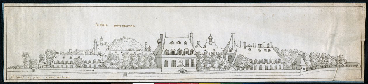 St Louis Hospital, ca 1677 (penna och bläck på papper) av Noel Gasselin