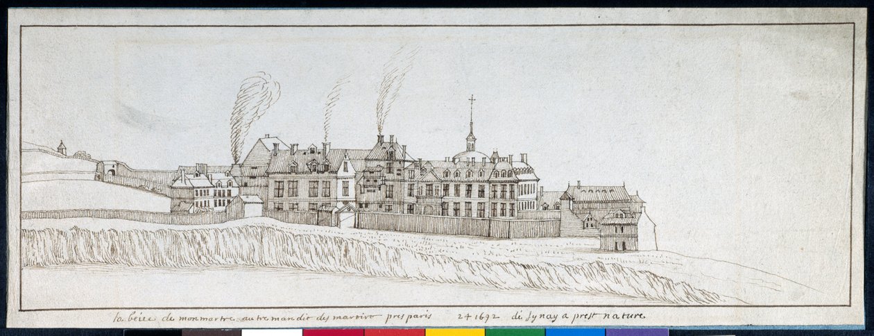 Abbey of Montmartre, med skorstenar som röker (penna och bläck på papper) av Noel Gasselin