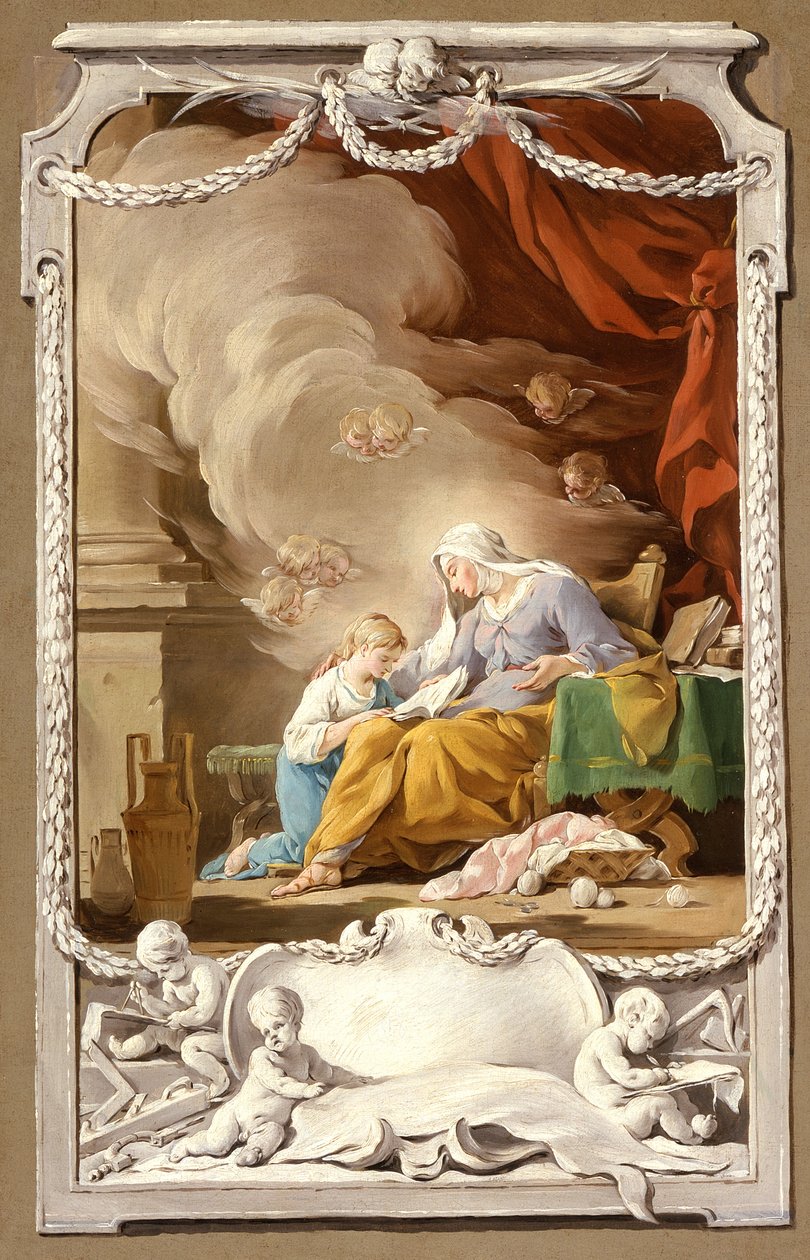 Den heliga Anna som avslöjar Jesajas profetia för jungfrun, ca 1749 av Noel Halle