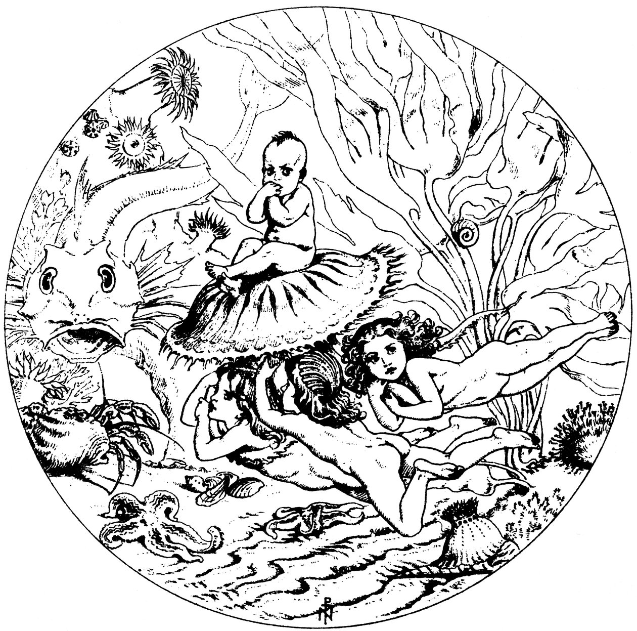 Illustration från sagan The Water-Babies, av Charles Kingsley, 1863. av Noel Paton