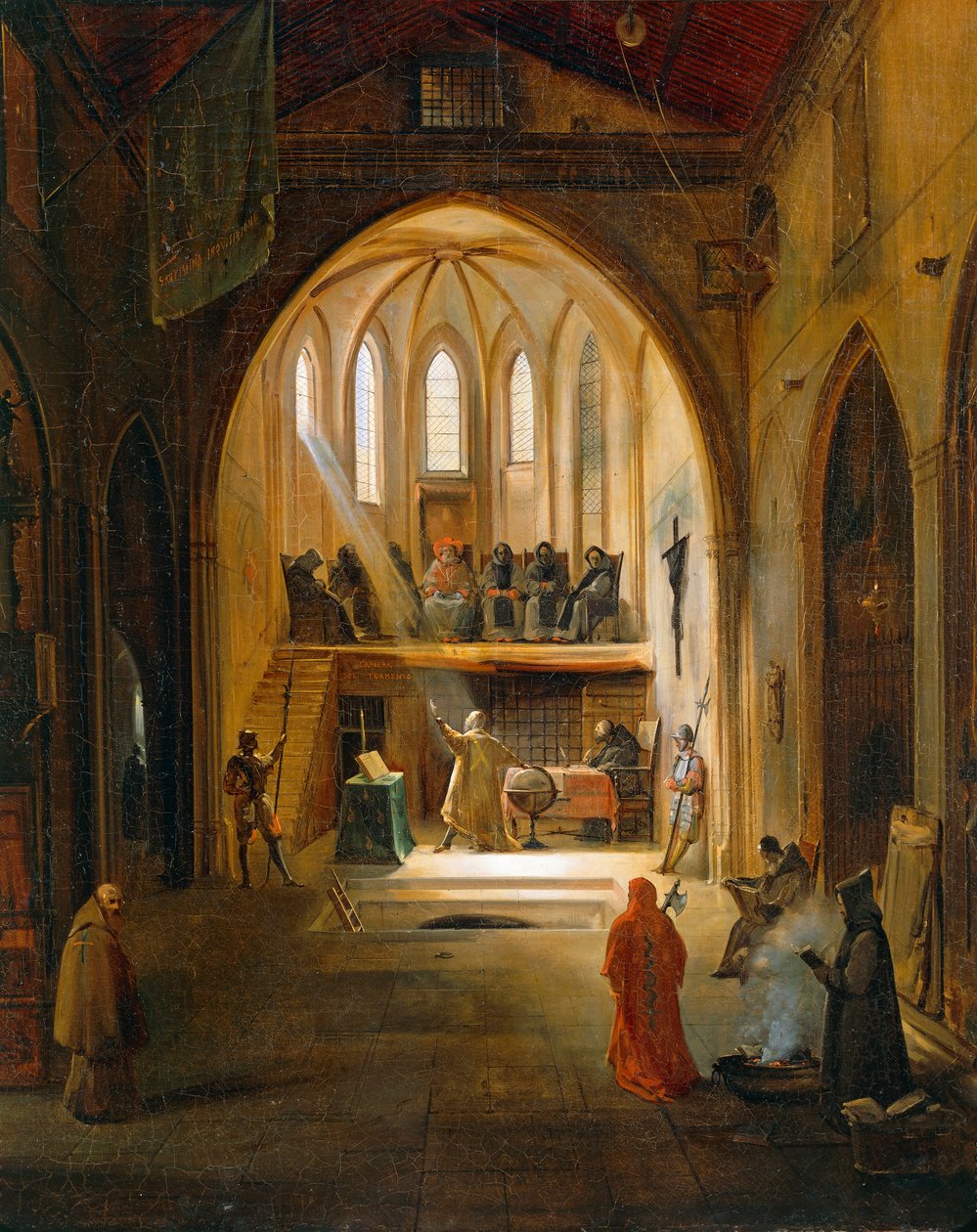 Galileo Galilei inför inkvisitionsdomstolen, målning av Joseph Clerian (1796-1842), Detalj av Noel Thomas Joseph Clerian