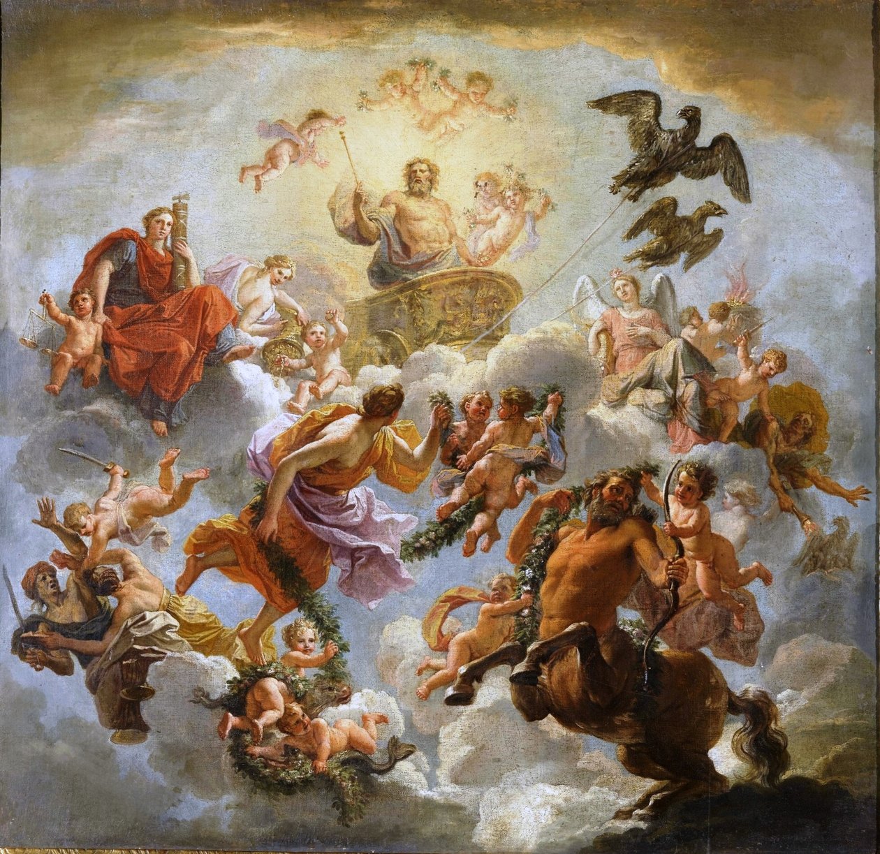 Franska: Jupiter accompagné de la Justice et de la Piété Jupitervagn mellan rättvisa och fromhet av Noël Coypel