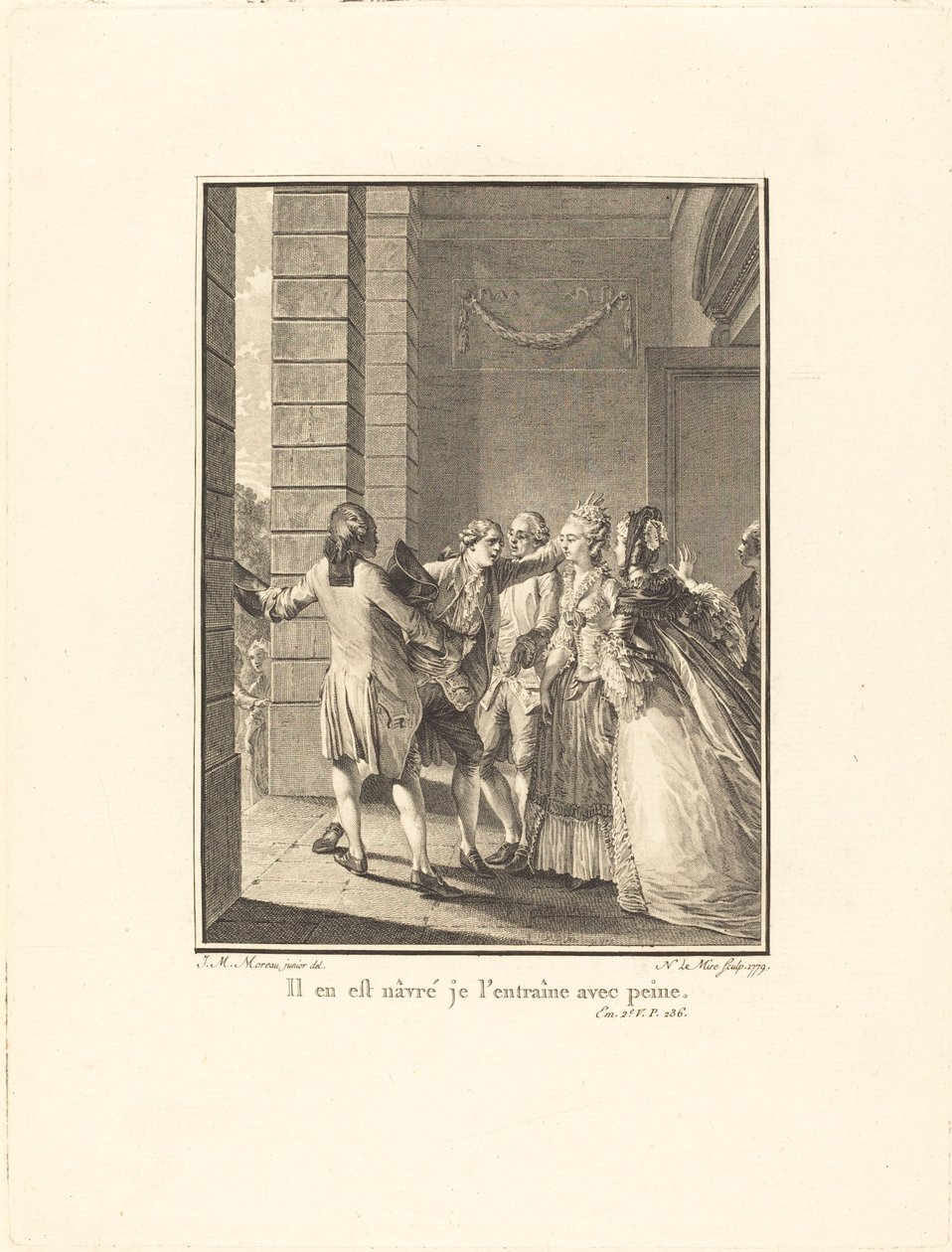 Han är ledsen, jag tränar honom med svårighet av Noël Le Mire after Jean Michel Moreau
