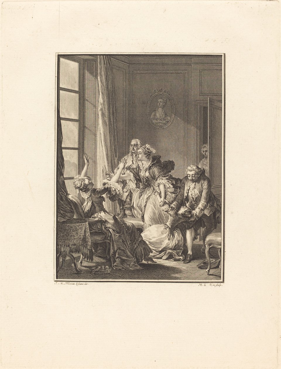 Julie svimmar i en fåtölj av Noël Le Mire after Jean Michel Moreau