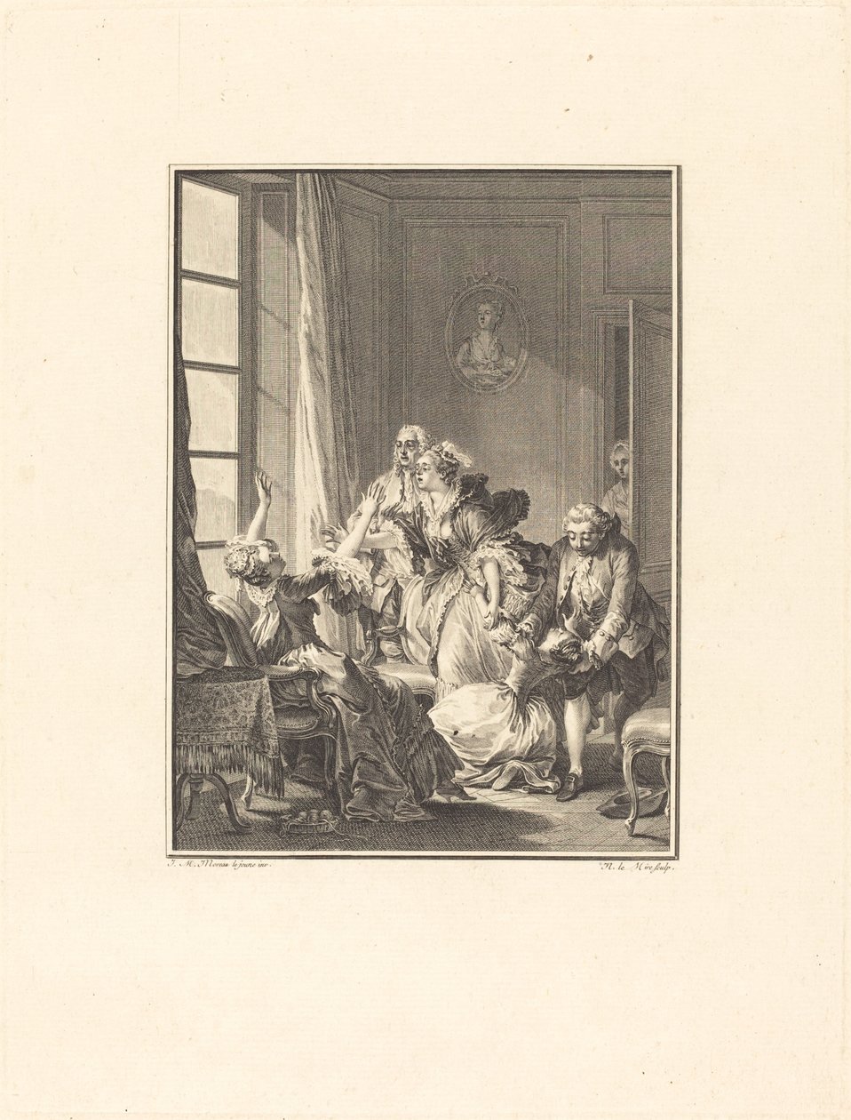 Julie svimmar i en fåtölj av Noël Le Mire after Jean Michel Moreau