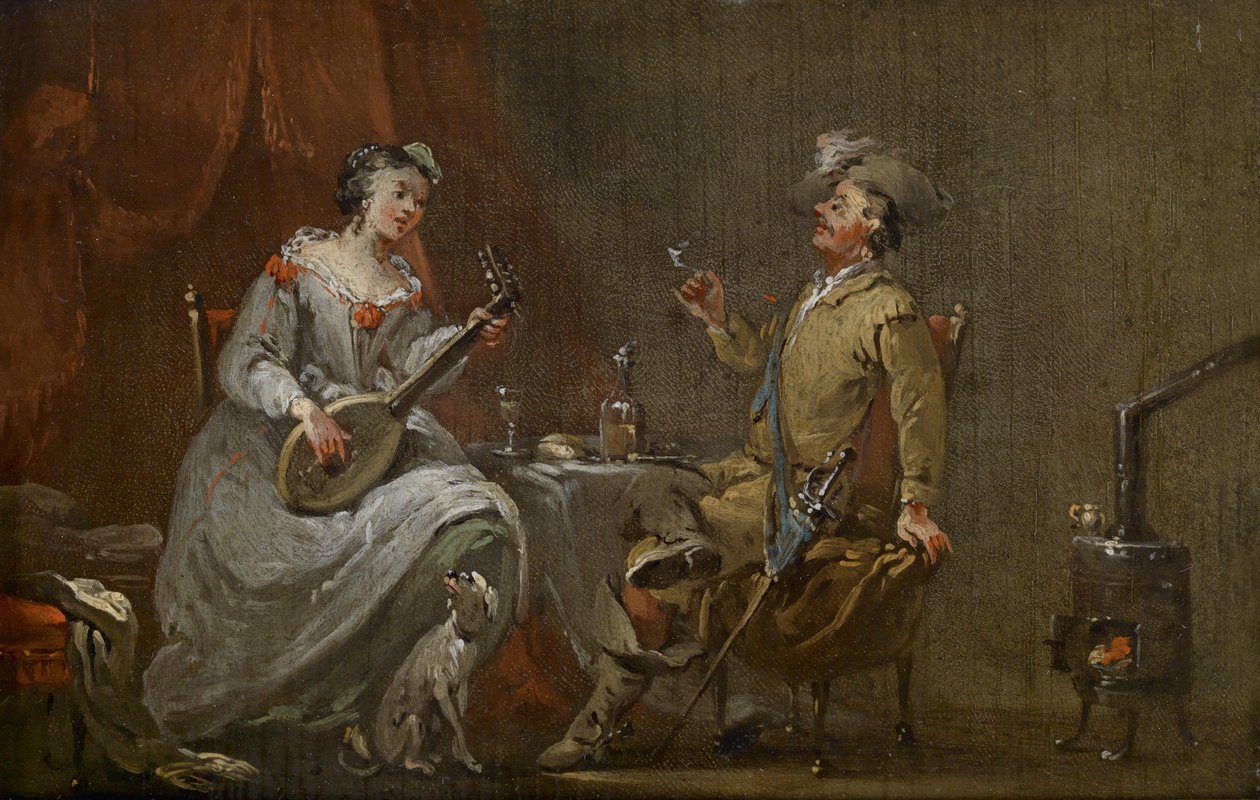 Cavalier och dam som spelar lut av Norbert Joseph Carl Grund