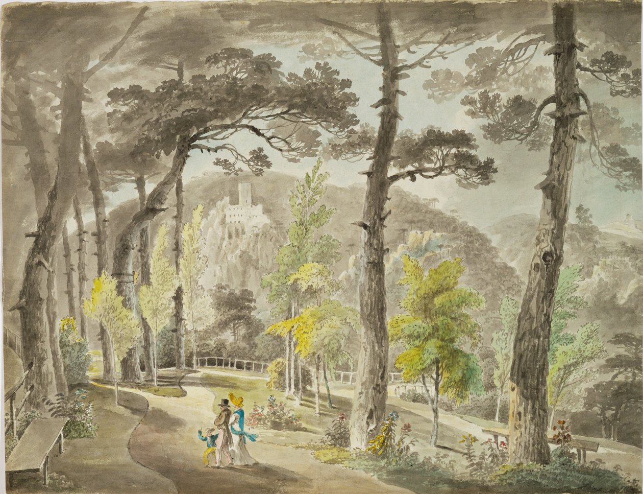 Promenad i Hinterbruehl-dalen, ett mycket populärt utflykts- och semesterområde söder om Wien (watercorlour) av Norbert Bittner