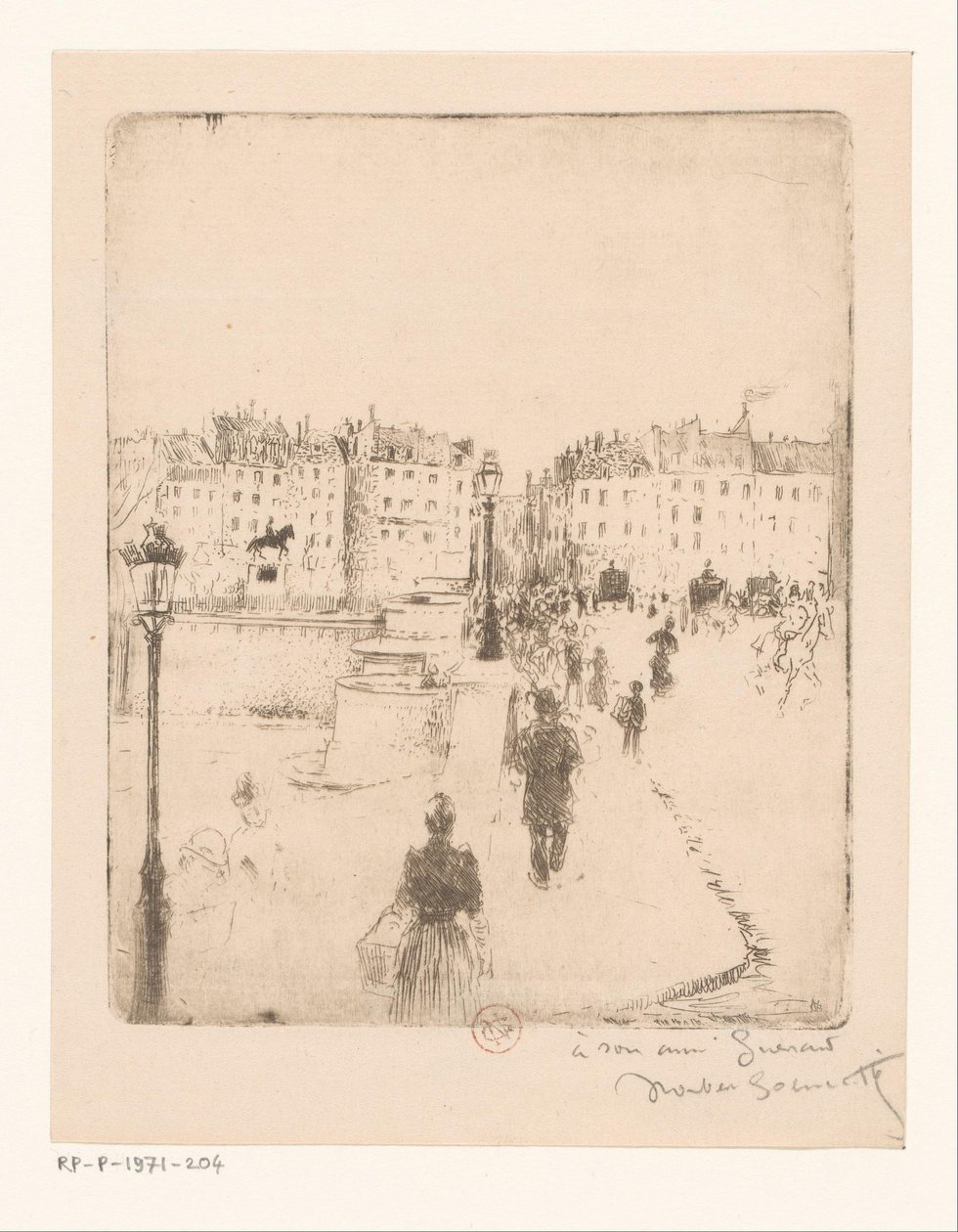 Utsikt över Pont Neuf i Paris av Norbert Goeneutte