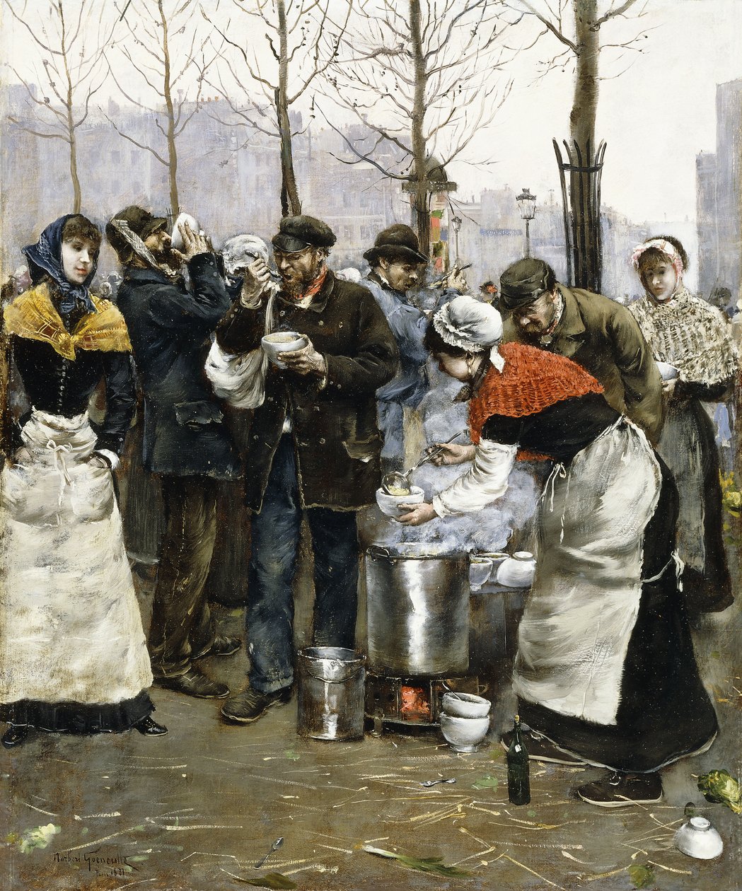 Soppa för mässorna en vinterdag, Paris, 1881 av Norbert Goeneutte