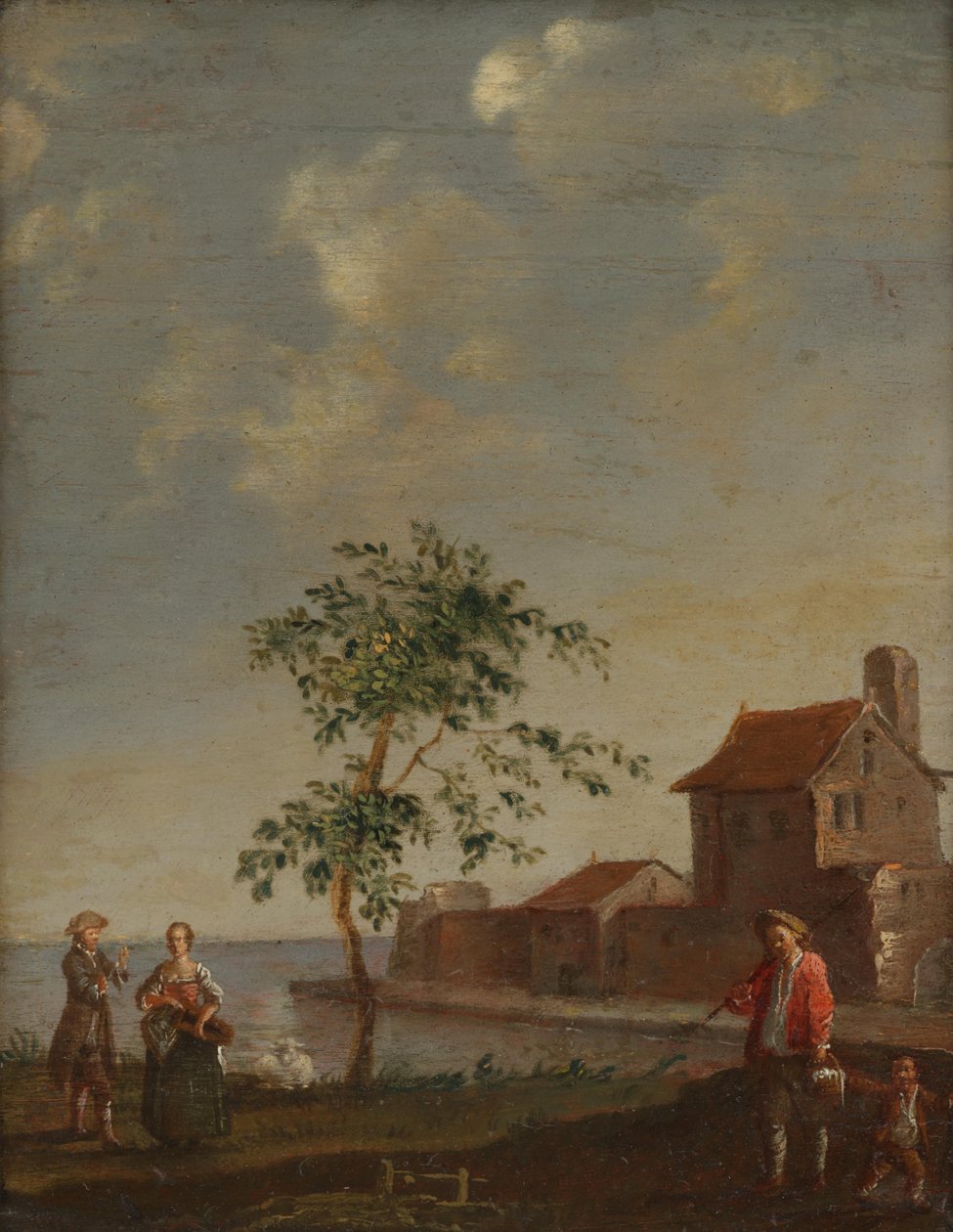 Landskap med figurativ staffage av Norbert Grund