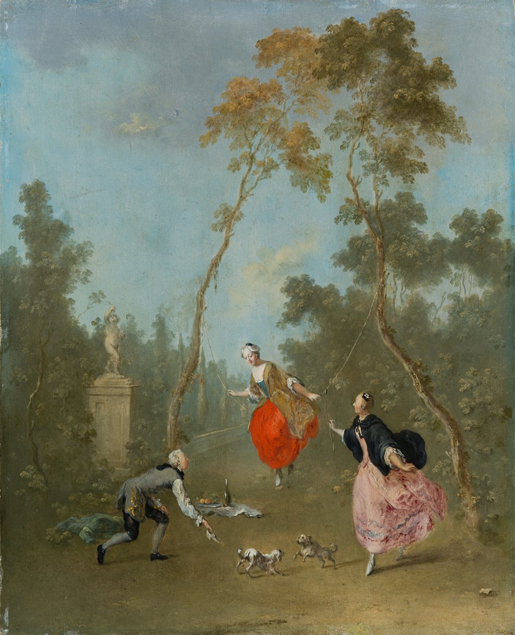 Lady on a Swing - Gallant Scene in the Park 1, ca 1760 (olja på limewood) av Norbert Joseph Carl Grund