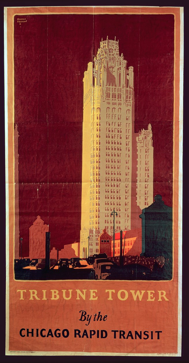 Tribune Tower, utgiven av Chicago Rapid Transit Company, USA, 1925 av Norman Erickson