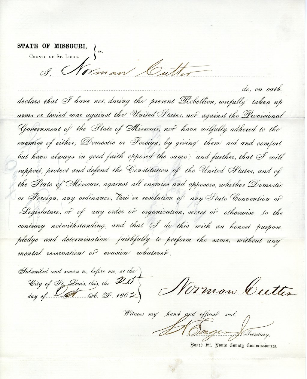 Loyalty oath of Norman Cutter of Missouri, County of St.Louis av Norman Cutter