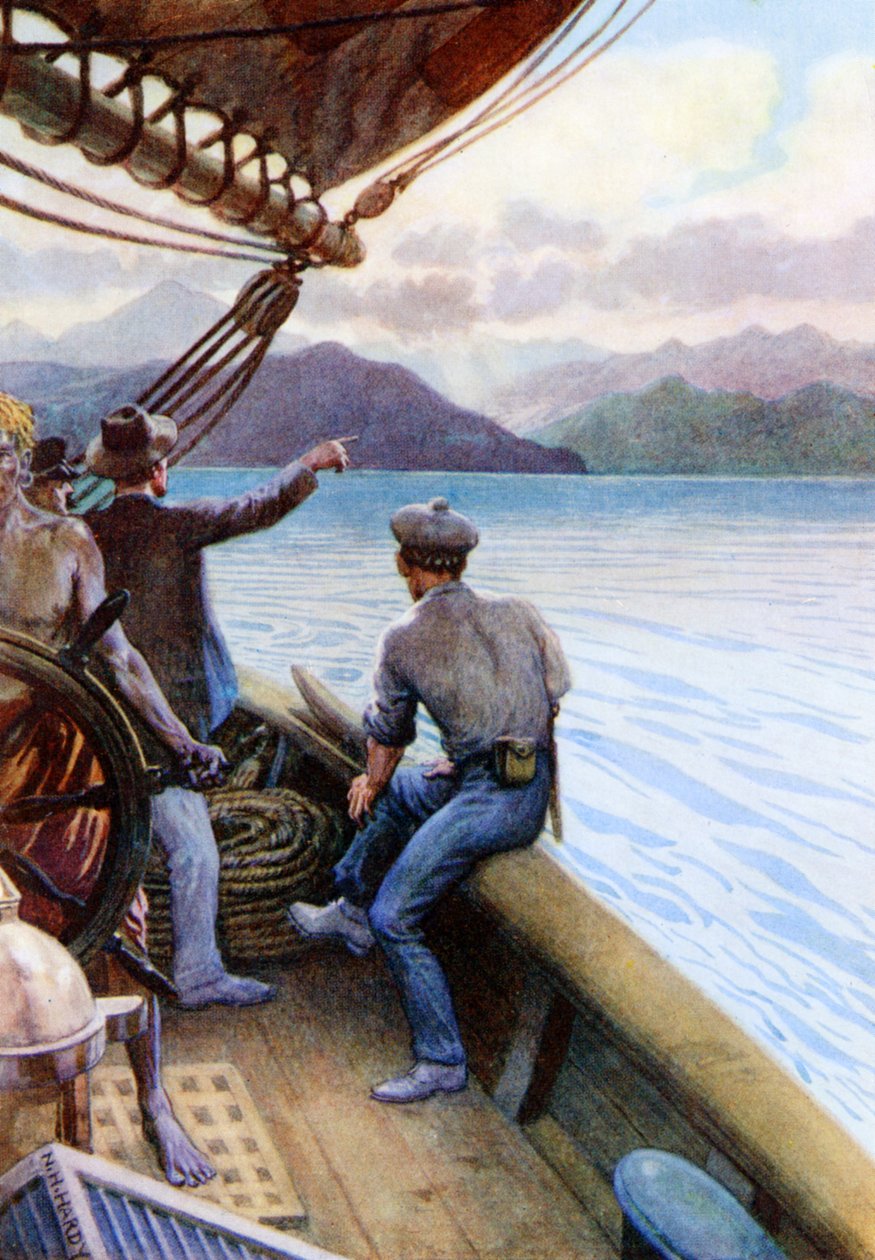 "Cruising bland Sydhavsöarna, Norfolkön i sikte", 1908 av Norman Hardy