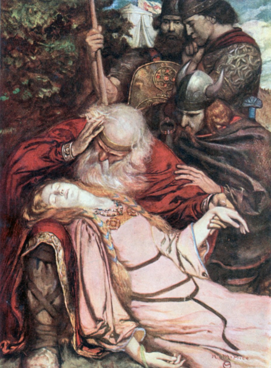 Lear, "Cordelia, Cordelia". Kung Lear - Akt V, Scen 3 (färglitografi) av Norman Mills (after) Price