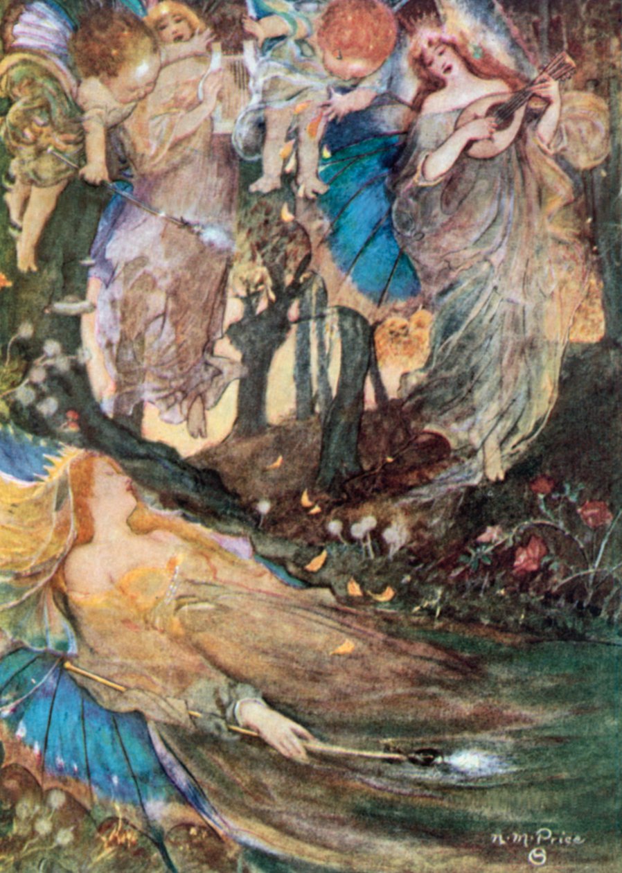 Titania sover. En midsommarnattsdröm - Akt II, Scen 2 (färglitografi) av Norman Mills (after) Price