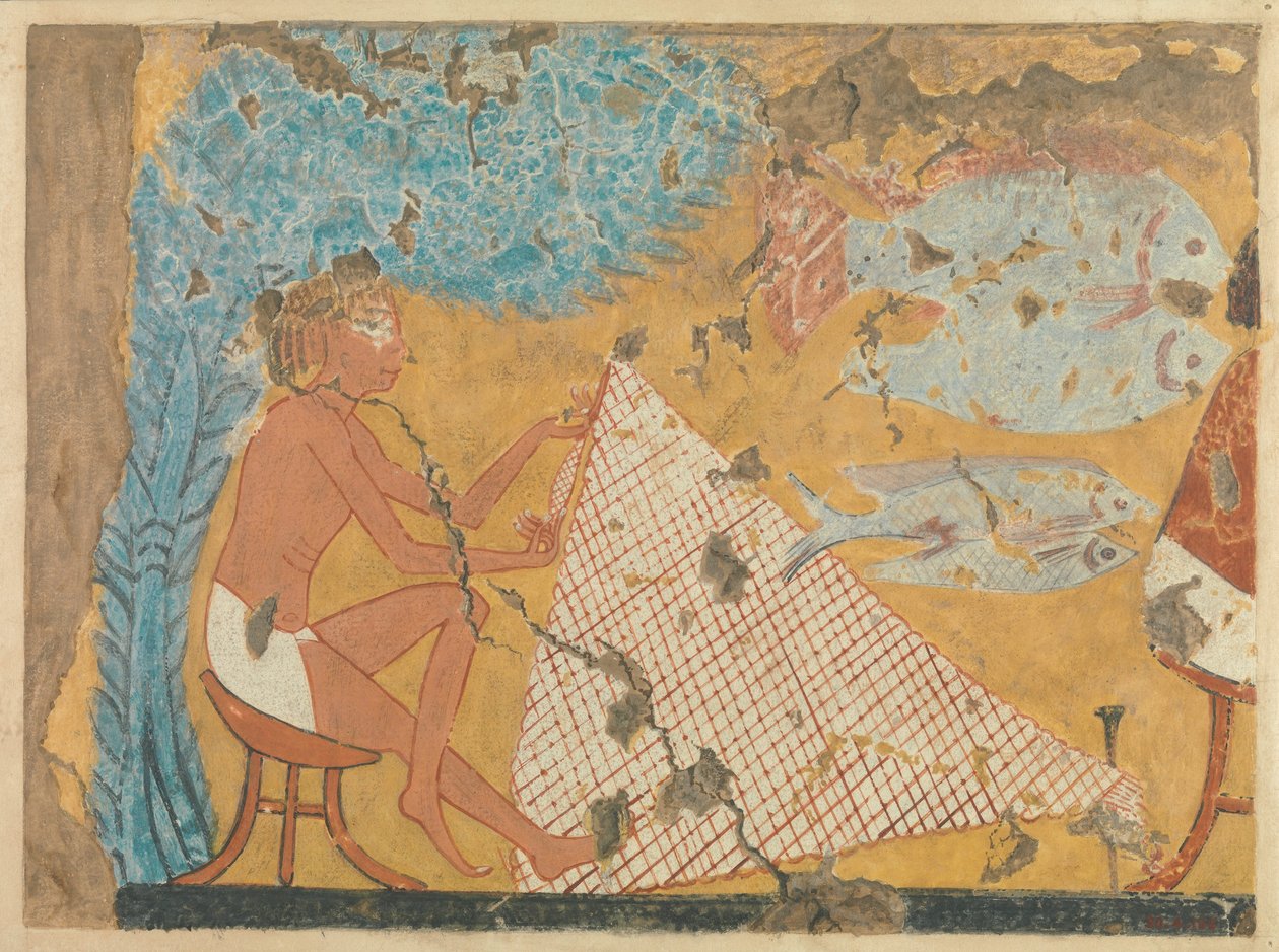 Man Making a Net, Tomb of Ipuy, c.1295–1213 BC (tempera på papper) av Norman de Garis Davies