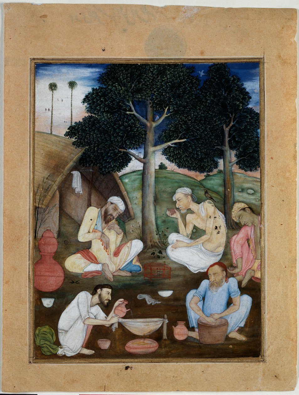Grupp av bhang-missbrukare, ca 1600 (gouache på papper) av North Indian School