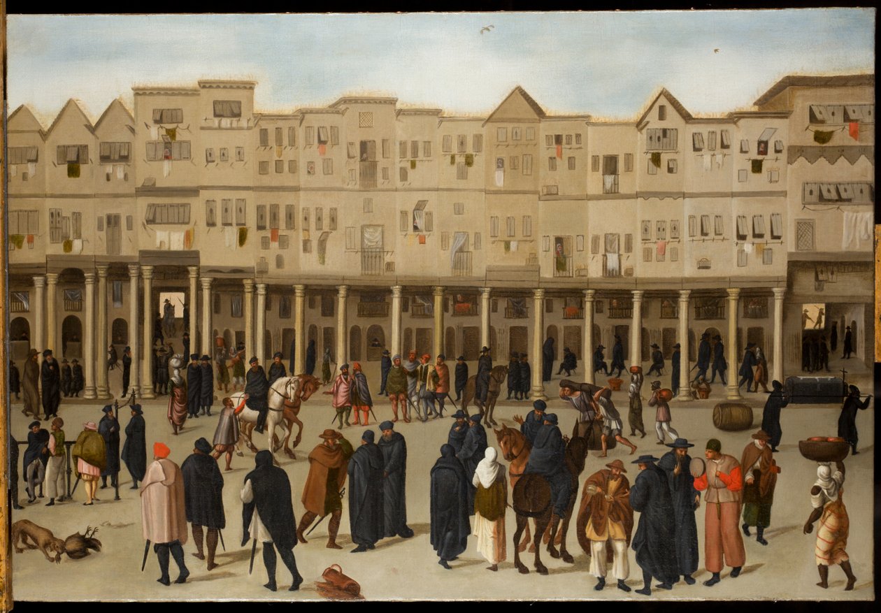 Stadsscen i Lissabon (olja på duk) av Northern European School
