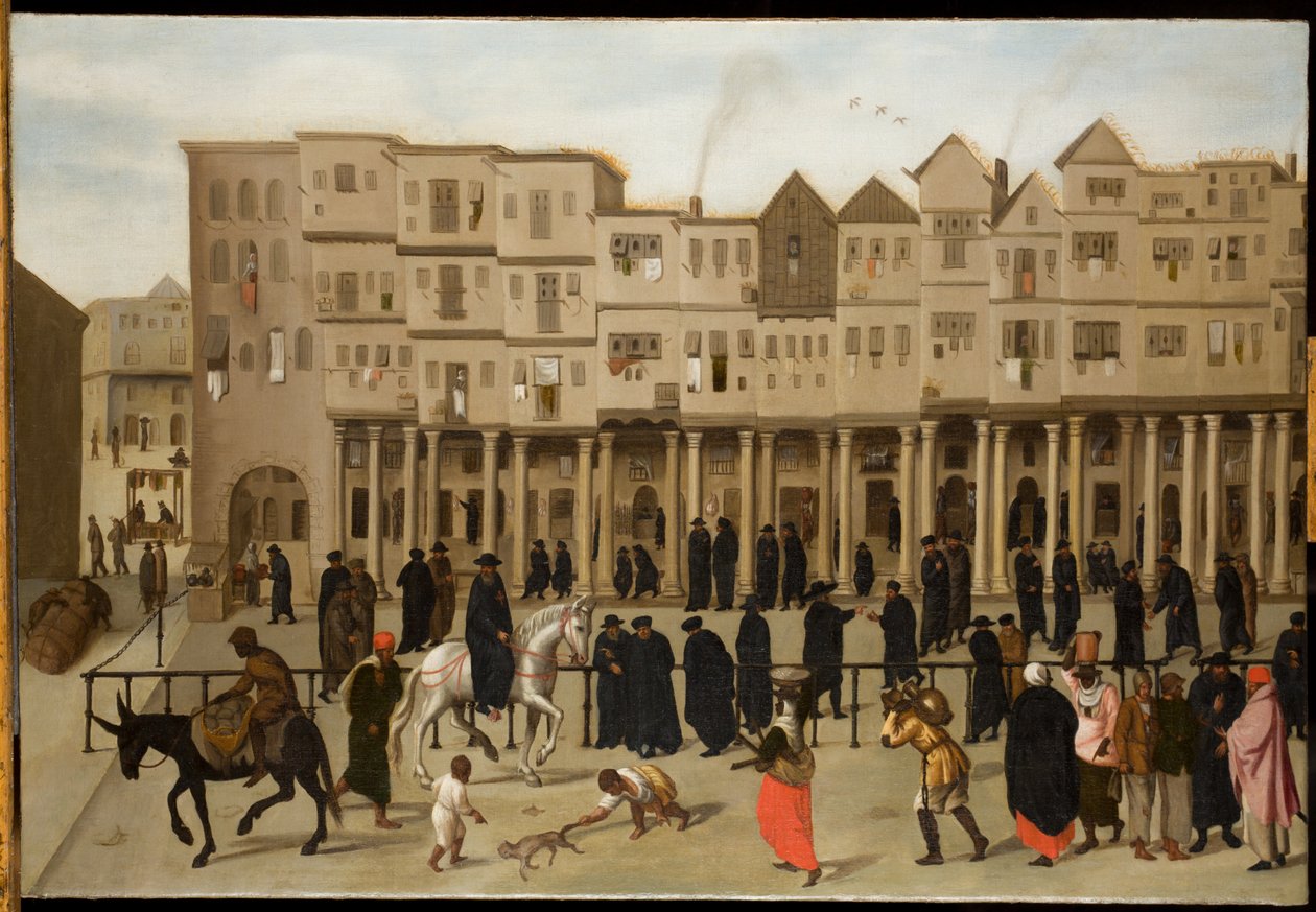 Stadsscen i Lissabon (olja på duk) av Northern European School