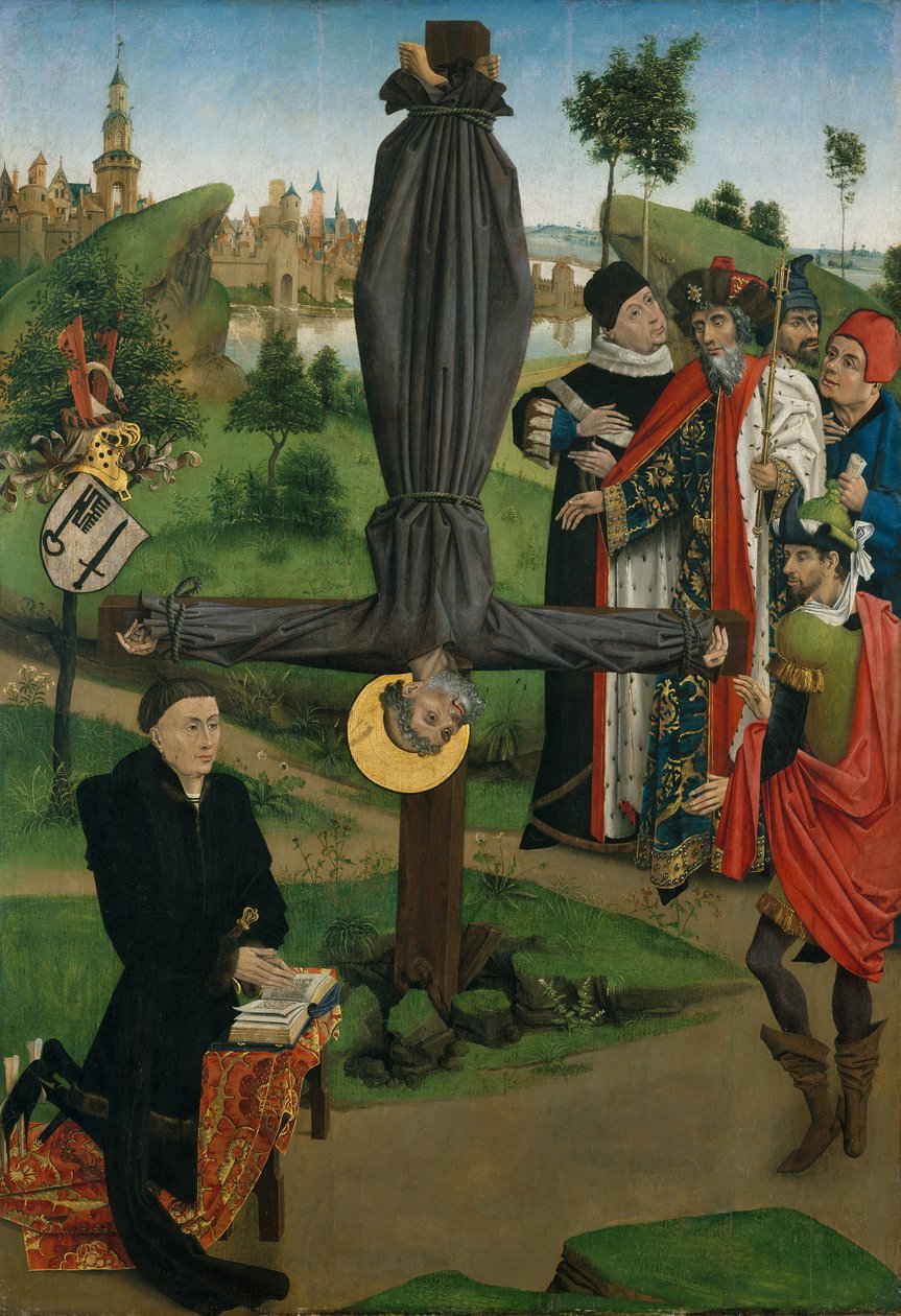 Korsfästelsen av Sankt Peter med en donator, Legenden om Sankt Antonius abbot med en donator... av Northern French Painter