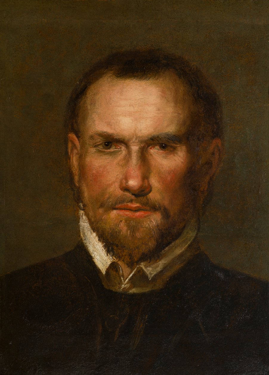 Porträtt av en okänd skäggig man, ca 1501-99 (olja och papper på panelen) av Northern Italian School