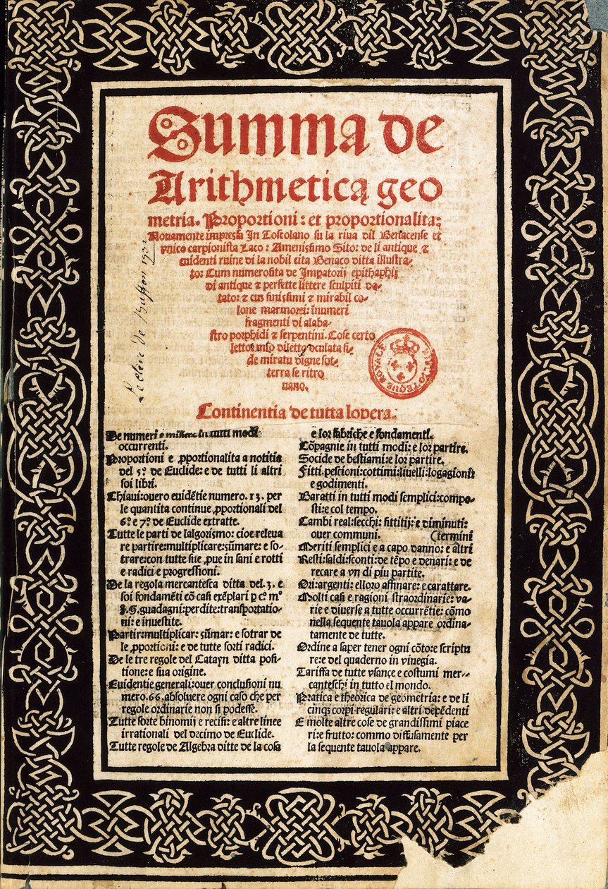 "Sammanfattning aritmetik" av Luca Pacioli av Northern Italian School