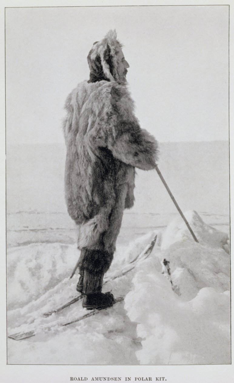 Roald Amundsen i polardräkt, ur "The South Pole...", publ. 1912 (lito) av Norwegian School