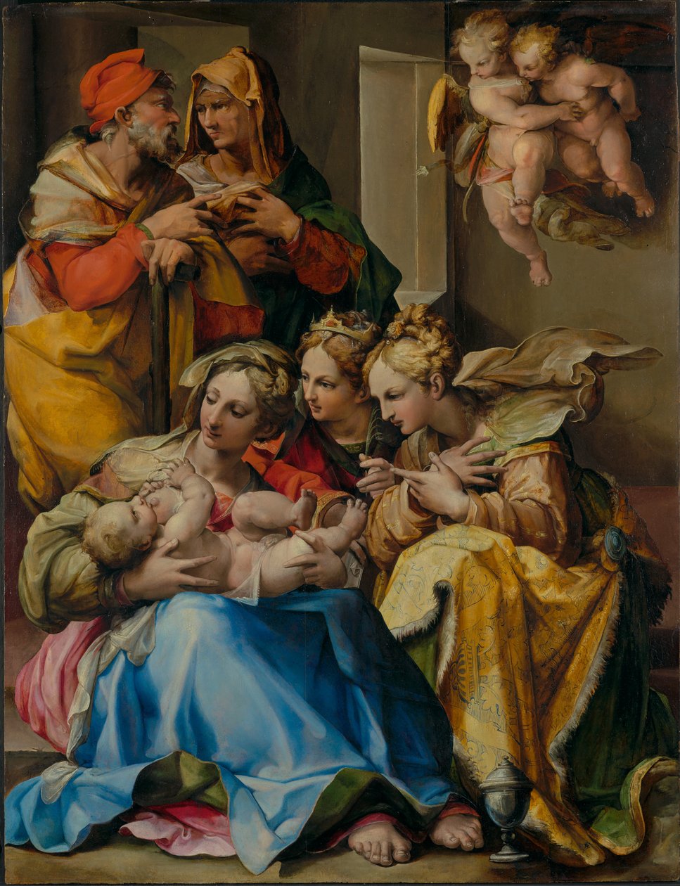 Den heliga familjen med heliga Anna, Katarina av Alexandria och Maria Magdalena av Nosadella