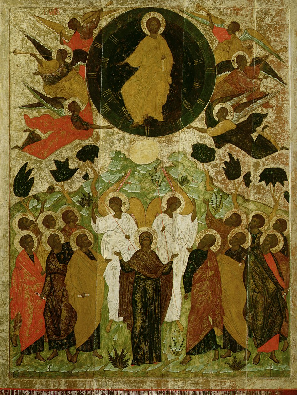 The Ascension of Our Lord, rysk ikon från Malo-Kirillov-klostret, Novgorod School, 1543 (tempera på panel) av Novgorod School