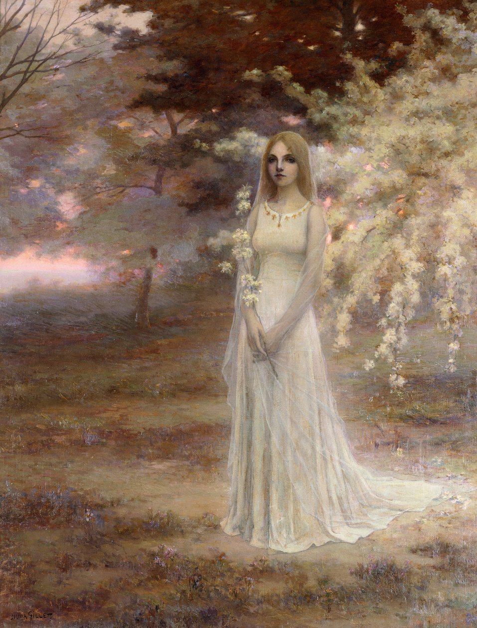 Misty Morning (olja på duk, inramad) av Numa Francois Gillet