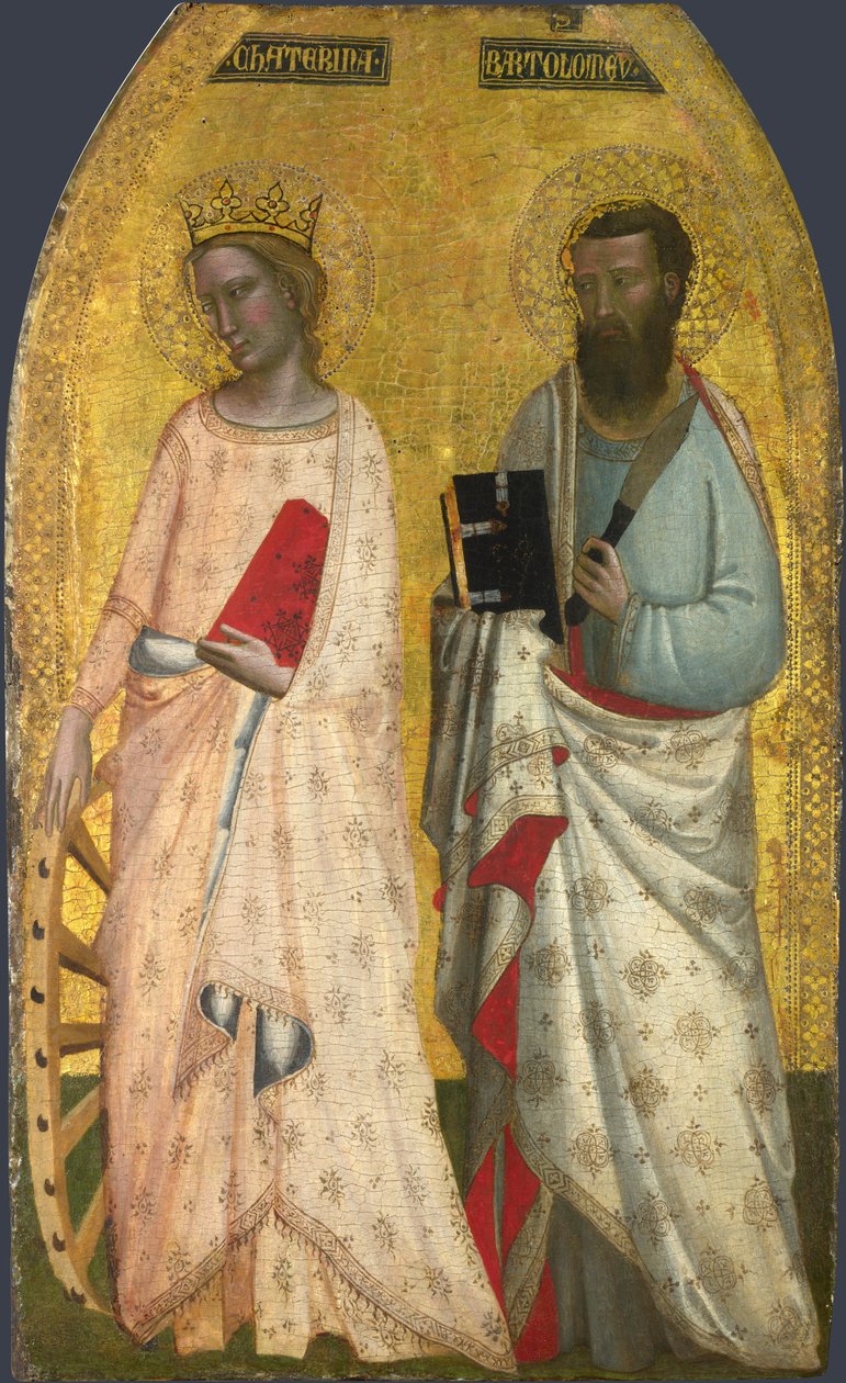 Helgonen Katarina och Bartolomeus, ca 1350 (äggtempera på trä) av Nuzi Allegretto and Ghissi Francescuccio (fl.1345 74)