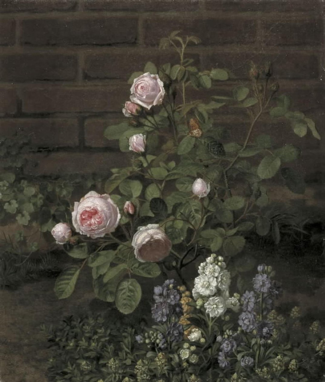 Ett mossrosträd omgivet av sommarblommor av O.D. Ottesen