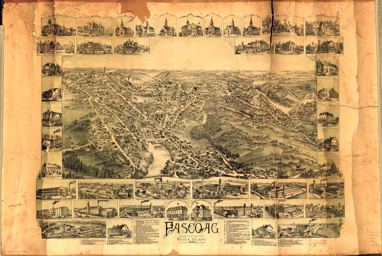 Fågelperspektiv. Relief visad bildmässigt. Inkluderar index till intressepunkter och 45 kol. sjuk. av byggnader. Tillgänglig även via Library of Congresss webbplats som en rasterbild. Kopiering imperfekt: fläckig, mörk, spröd, sönderriven, veckad, monterad av O.H. Bailey and Co.