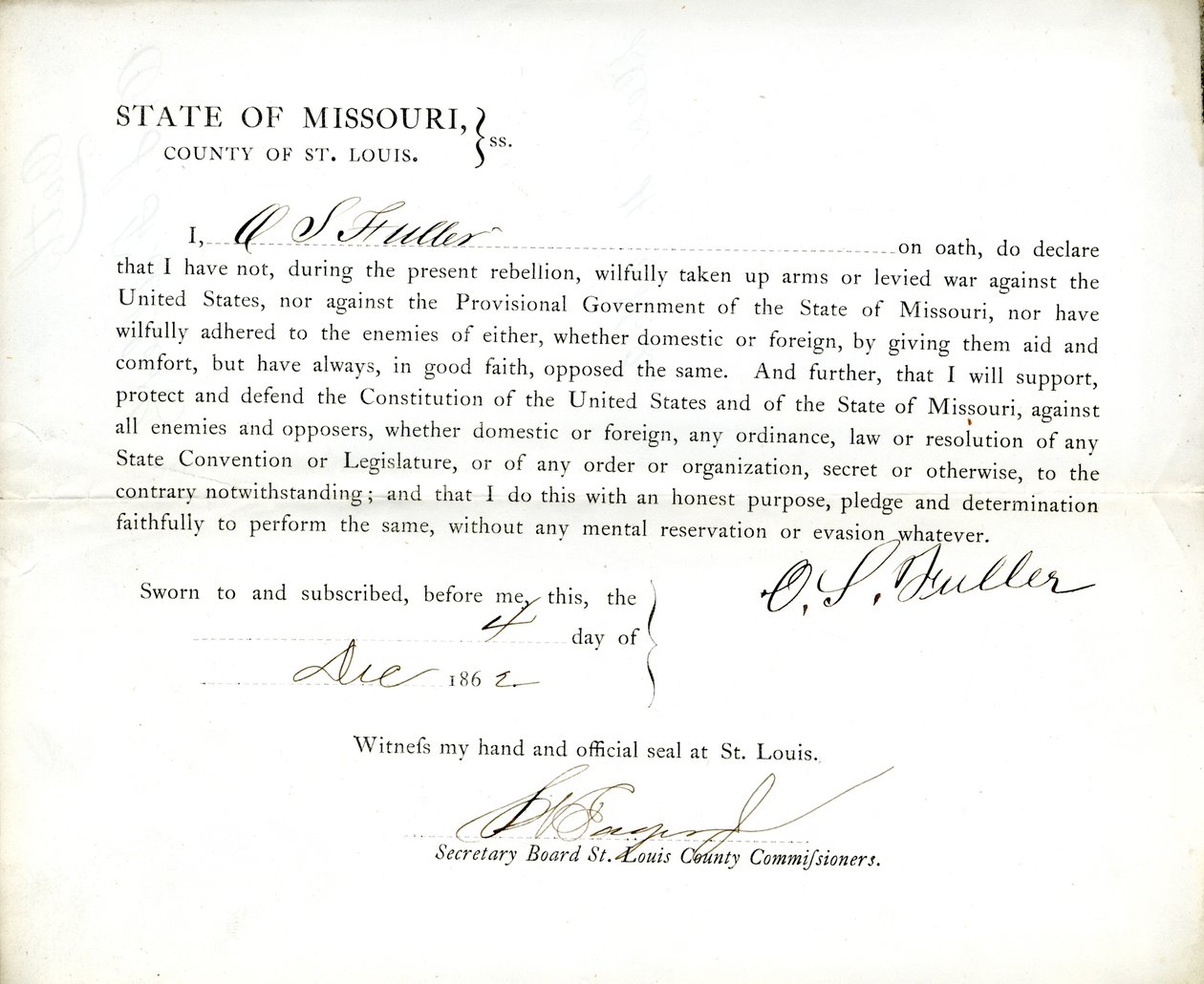 Lojalitetsed av O. S. Fuller från Missouri, County of St.Louis av O.S. Fuller