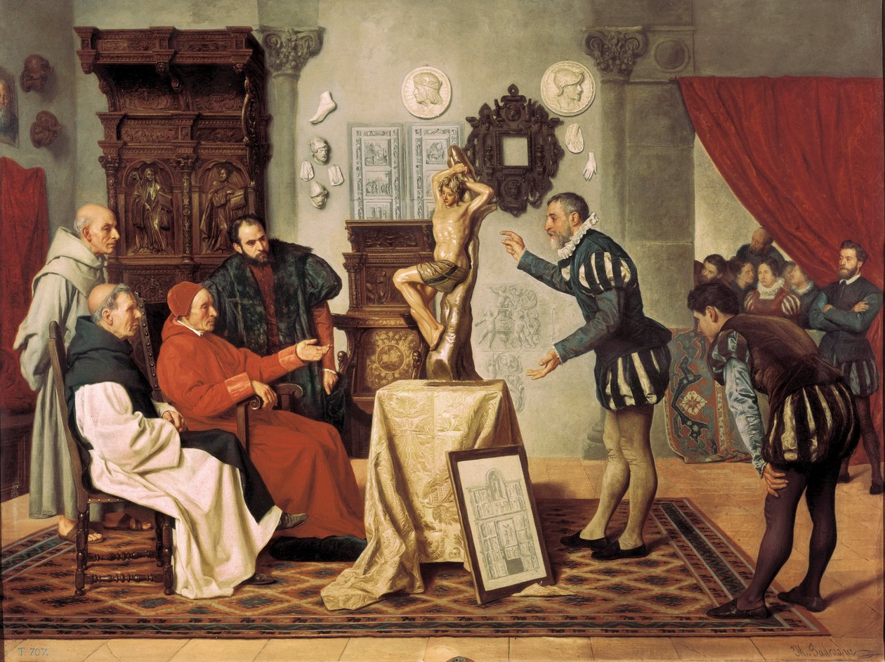 Målaren Alonso Berruguete (1480-1561) besöker kardinal Juan Pardo de Tavera (1472-1545) (målning) av Ocano Sanchez Miguel Jadraque y