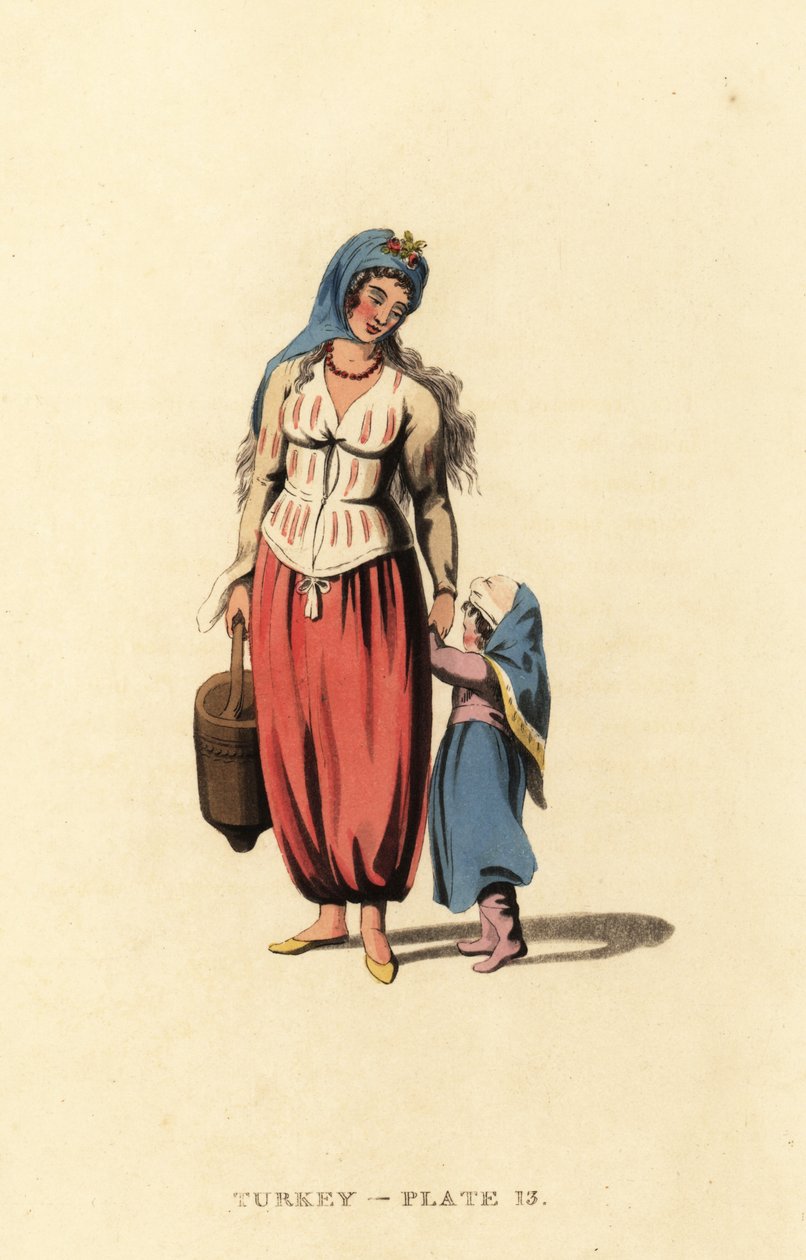 Grekisk kvinna med sin dotter, Marmara Island av Octavian (after) Dalvimart