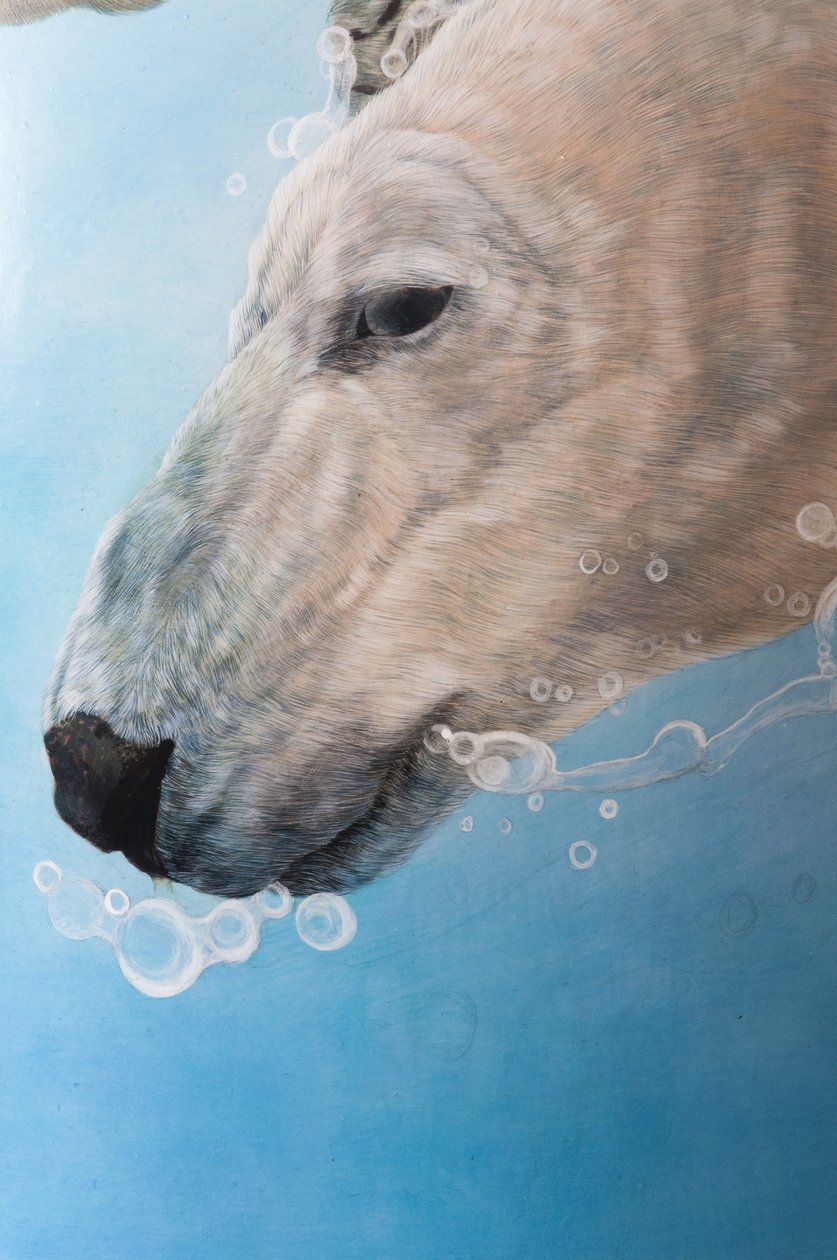 Isbjörnsbalett, detalj, 2012 (akryl på glasfiberskulpterat ägg) av Odile Kidd