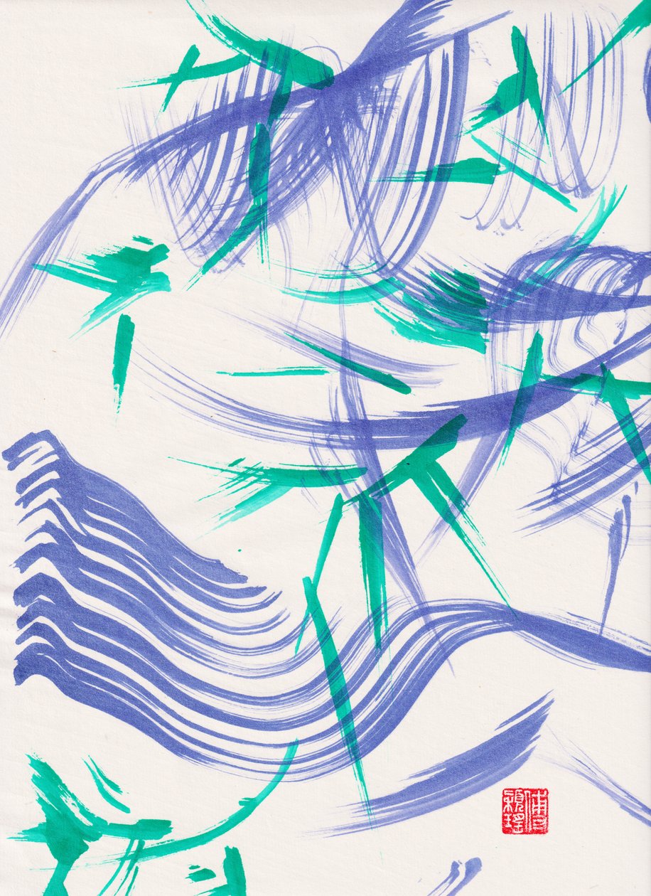 Zen Green Bamboo Abstraction 1, 2020 (akryl på Xuan-papper) av Odilia W. Y. Fu