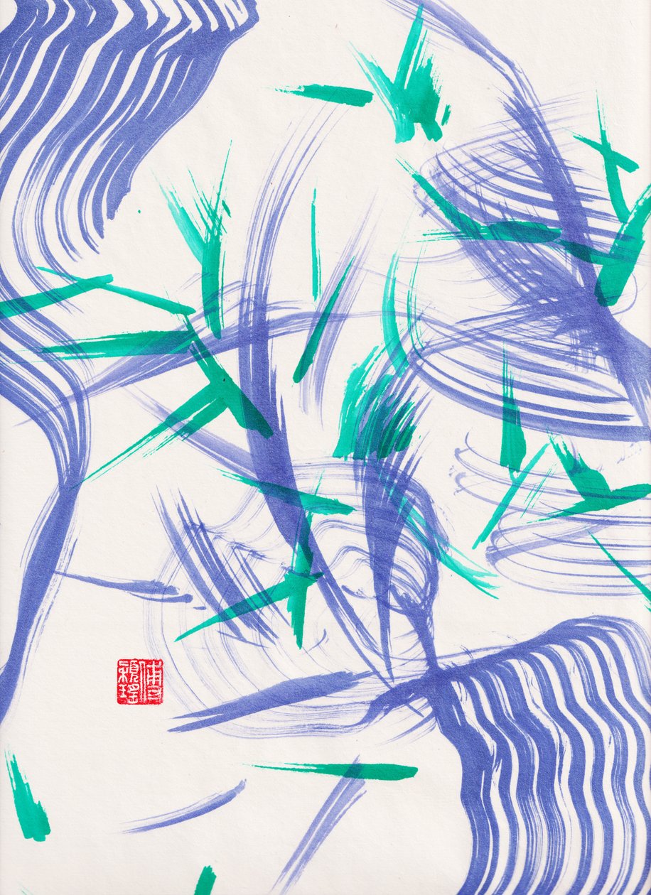 Zen Green Bamboo Abstraction 2, 2020 (akryl på Xuan-papper) av Odilia W. Y. Fu