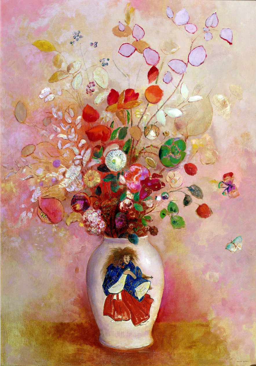 Bukett av blommor i en japansk vas, c.1905-08 av Odilon Redon