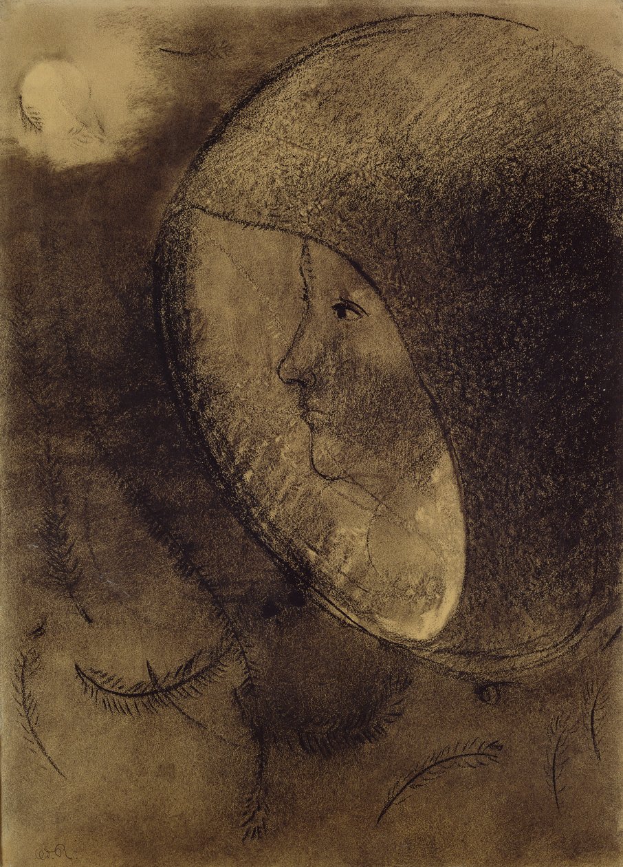 Cellular Face, 1895 (kol på papper) av Odilon Redon