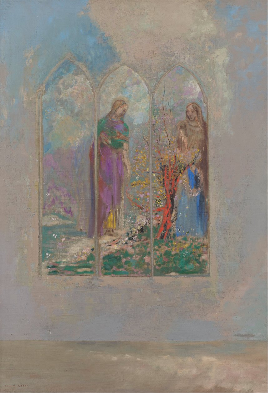 Devotion near a red bush av Odilon Redon