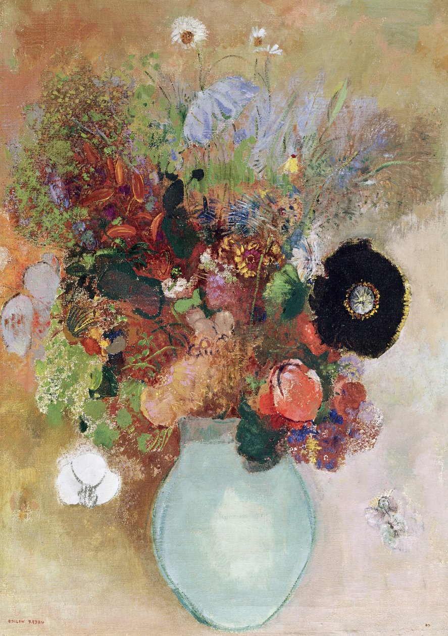 Blommor i en grön vas, 1910 av Odilon Redon