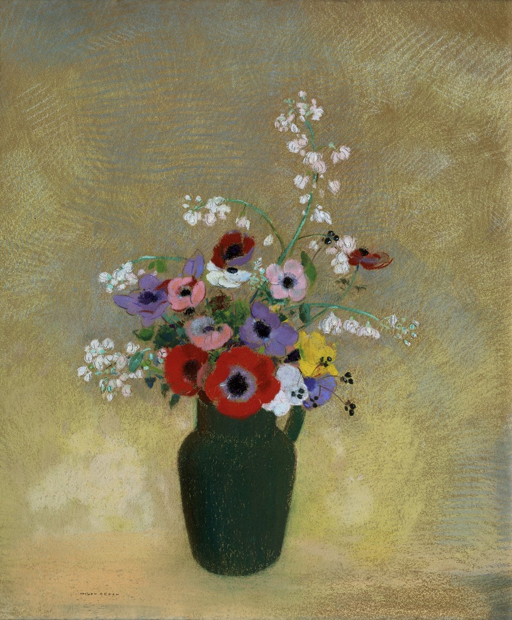 Large Green Vase with Mixed Flowers av Odilon Redon