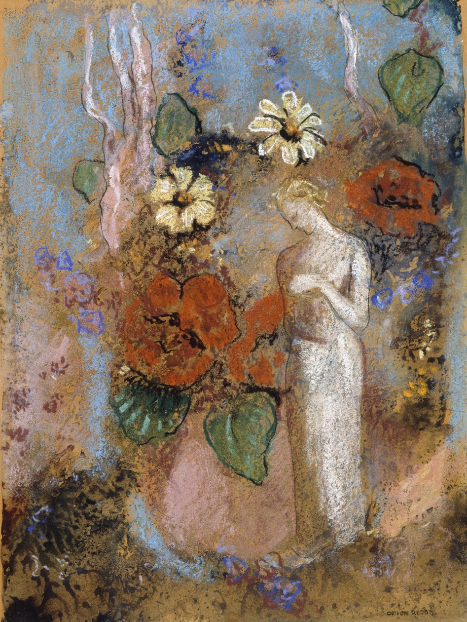 Pandora, ingen dadel (pastell och kol ombord) av Odilon Redon